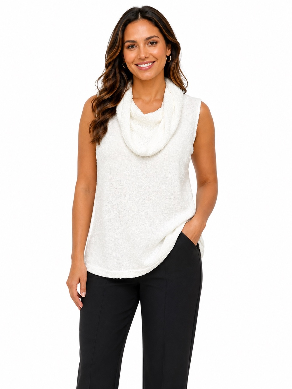 Josephine Chaus White Cowl Neck Sweater